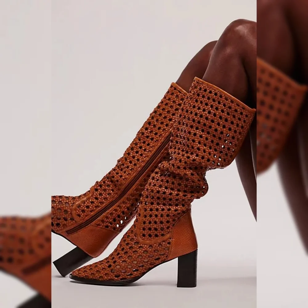 Free People Woodstock Woven Boots‎ In Cinnamon Clay Brown Women's Size 7.5